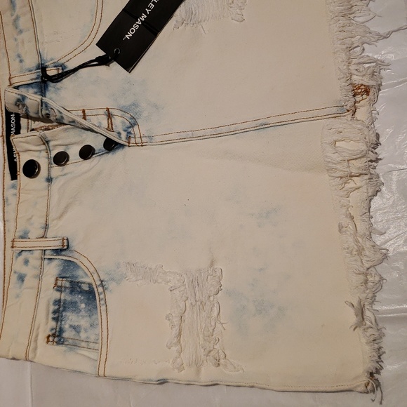 ASHLEY MASON/NORDSTROM New Denim Mini Jean Skirt Frayed Distressed NWT Women🎉HP - Picture 8 of 16